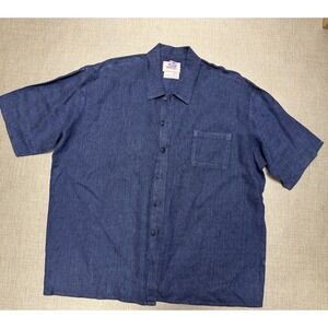 FLAX Jeanne Engelhart Linen Button Up SHIRT Size Large Blue Lagenlook Artsy